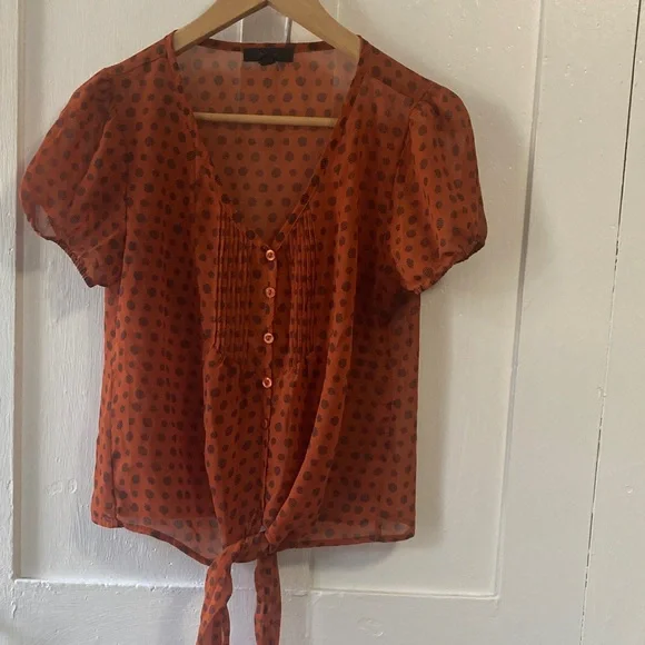 MINE  Sheer Orange Polka Dot Blouse - Picture 1 of 5